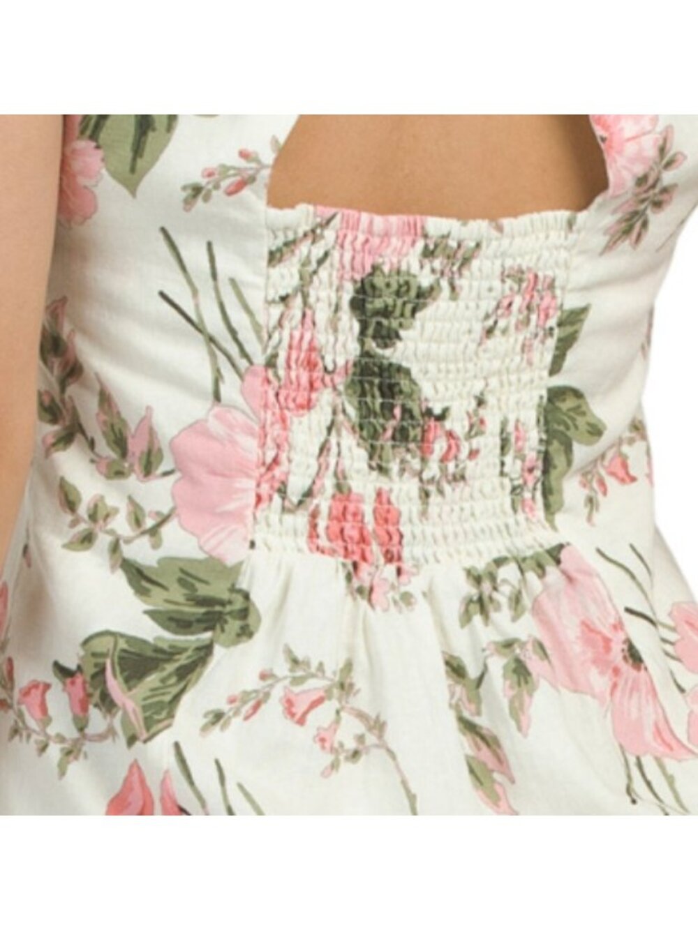 CYNTHIA ROWLEY Linen Blend Square Neck Smocked Back Mini Dress - Picture 5 of 5